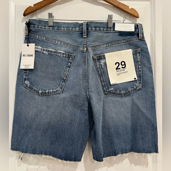 Re/Done Blue Distressed Jean Shorts - Picture 2 of 3